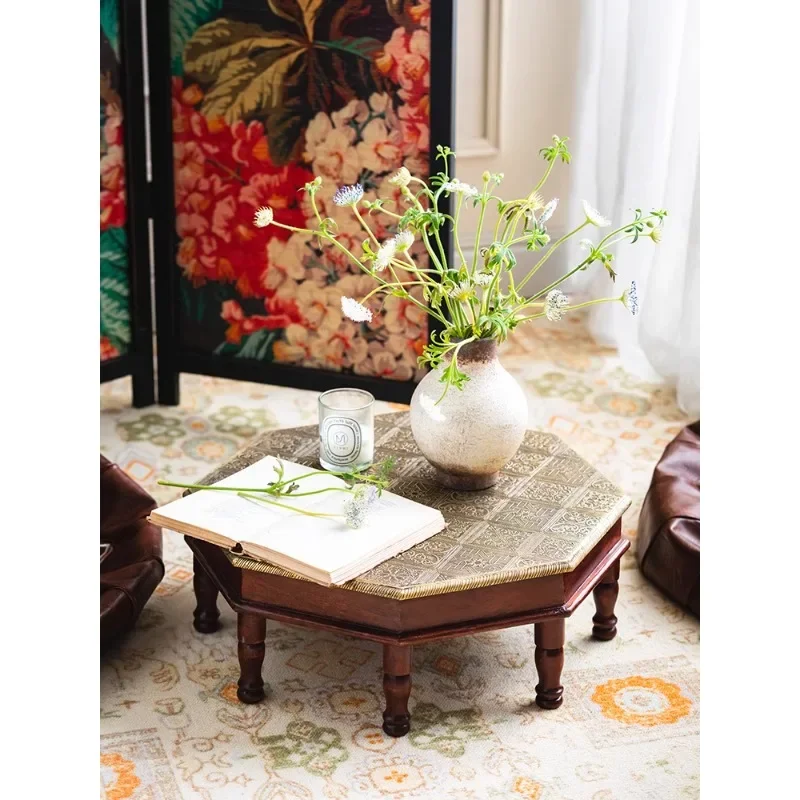 Retro small coffee table light luxury brass bay window smalltable household tatami coffee table windowsill floortable