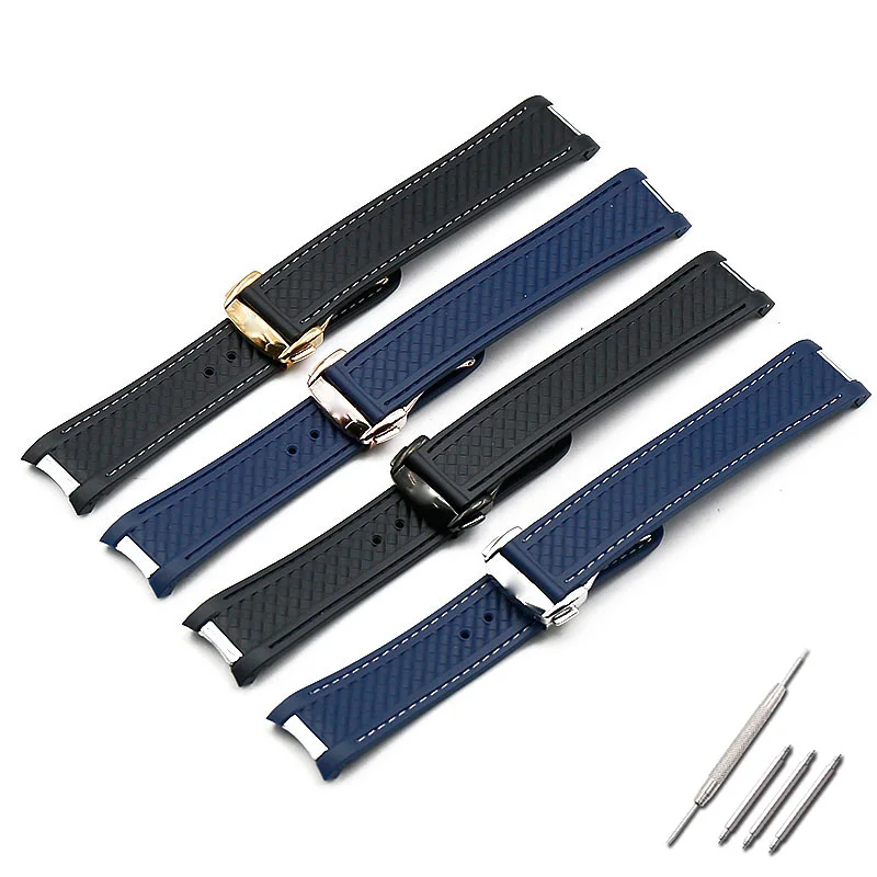

20mm men's silicone watch strap compatible for Omega Seahorse 300 AT150 424 watch band women's rubber wristband folding buckle