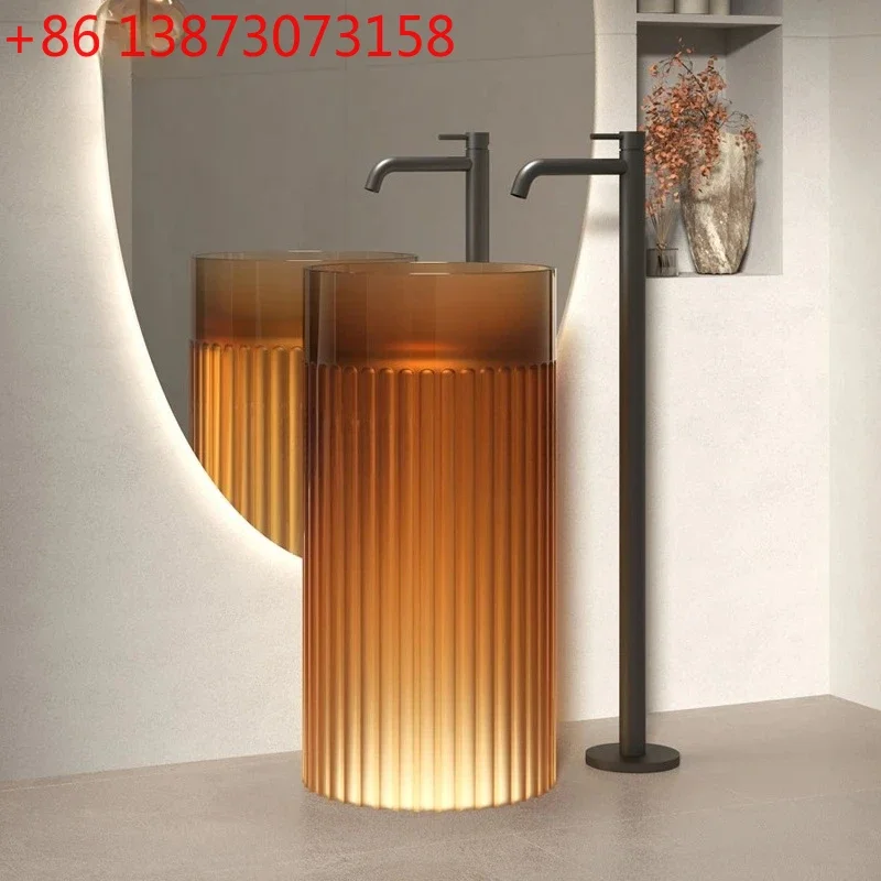 

Transparent art column basin Color resin floor-to-ceiling circular wash basin