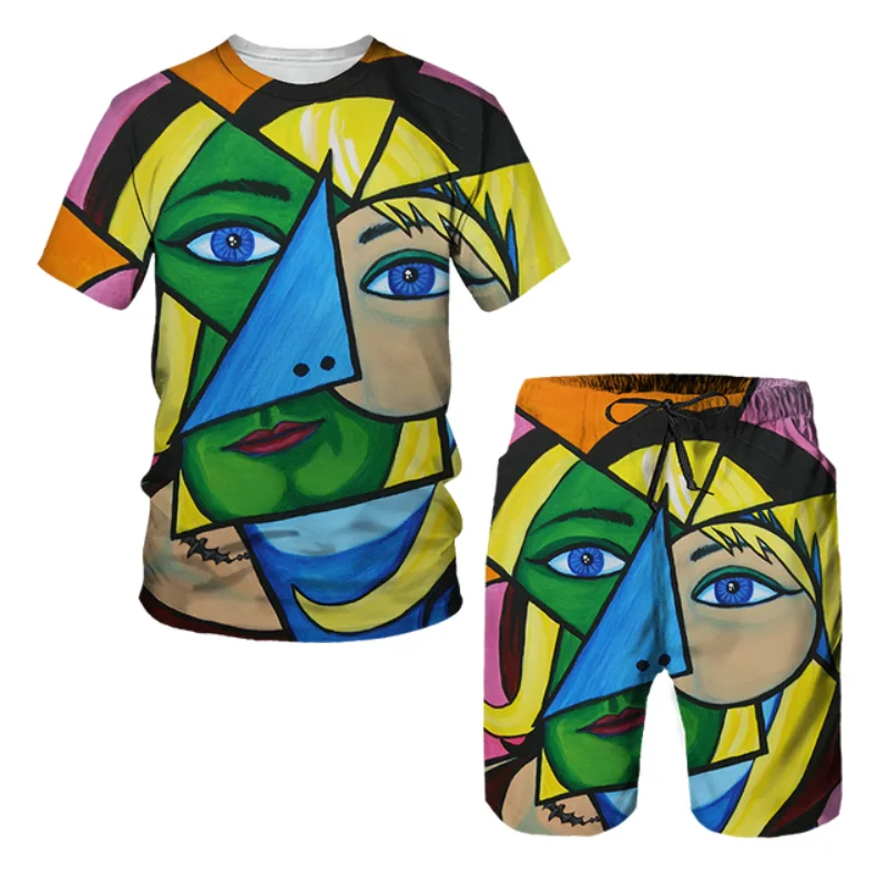 Summer Designer Unisex Oversized 3D Printed Graphic Abstraction T-Shirt Set Casual Streetwear Fashion Trend Wen Women Tracksuit