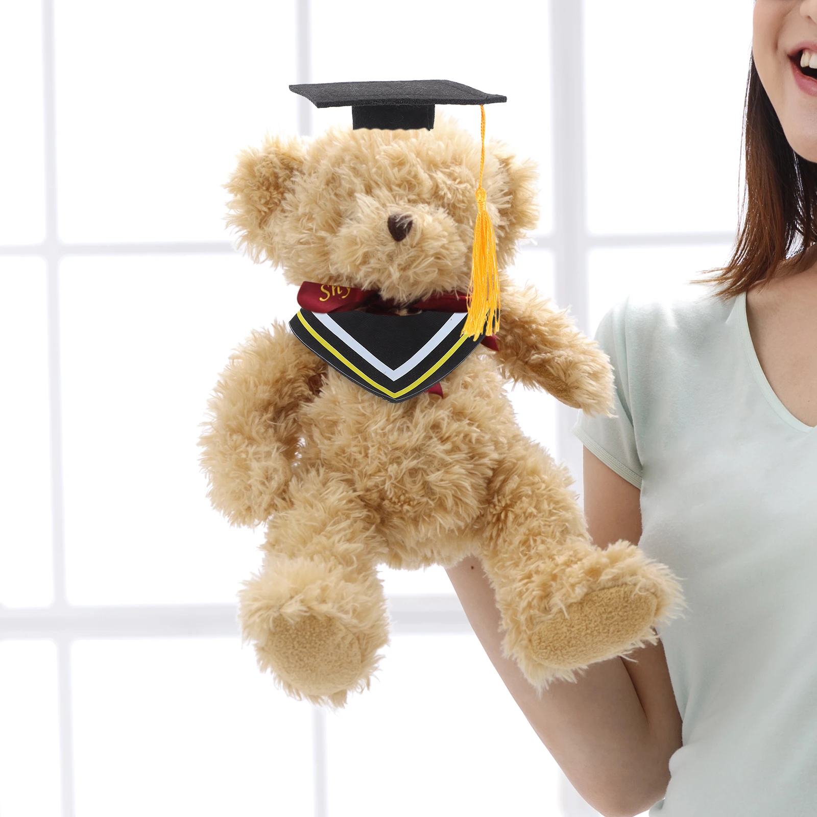 

2 Sets Graduation Robe Stuffed Animal Cap Collars Replaceable Bear Caps Clothing Toy Costume Dress up Supply Hat and Gown