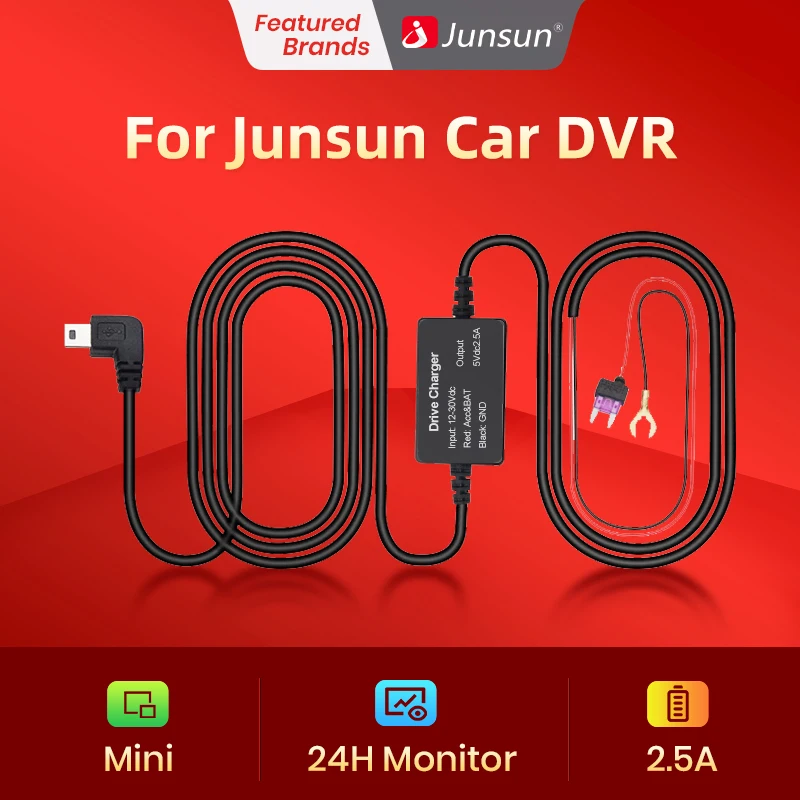 Junsun DC 12-30V 5V 2.5A 3M Мини-вилка Автомобильное зарядное устройство Жесткий провод Комплект жесткого провода для видеорегистратора Обзор зеркала Камера GPS Автоматическая зарядка