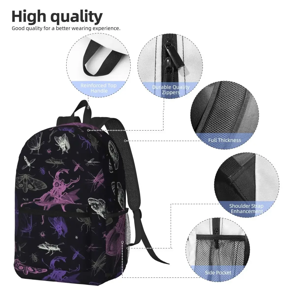 Insect Entomology Themed Backpack Daypack Large Capacity Children BookBag School Bag Shoulder Bags for Men Women
