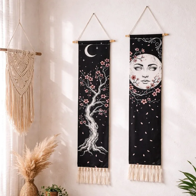 Bohemian Hand-woven Black Human Face Fringed Tapestry Living Room Bedroom Studio Background Wall Tapestry Crafts Decoration