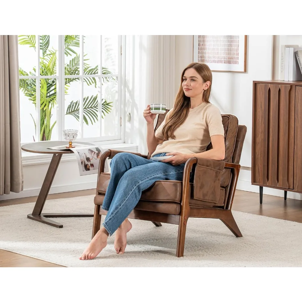 

Mid Century Modern Chair Set of 2, Upholstered Lounge Arm Chair with Solid Wood Frame, Customized