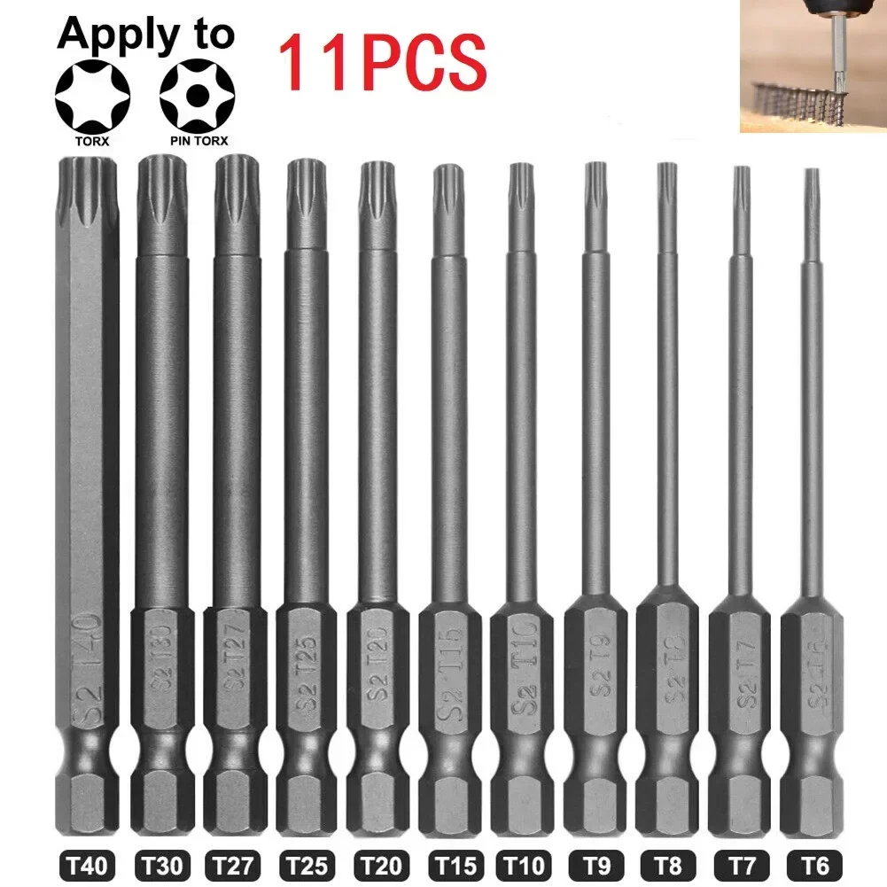 

11pcs Torx Screwdriver Bit Set 75mm /3 inch Hex Security Magnetic Head Extra Long/T7/T8/T9/T10/T15/T20/T25/T27/T30/T40 Hand Tool