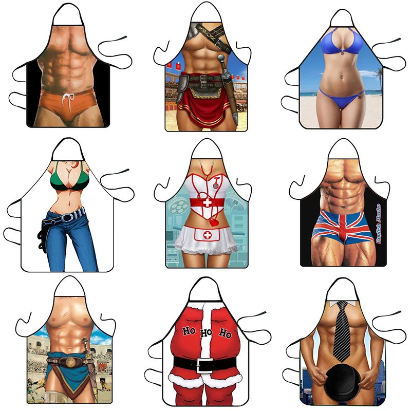 Funny Muscular Man Creative Uniform Apron Men Women Kitchen Cooking Baking Apron Home Cleaning Accessories