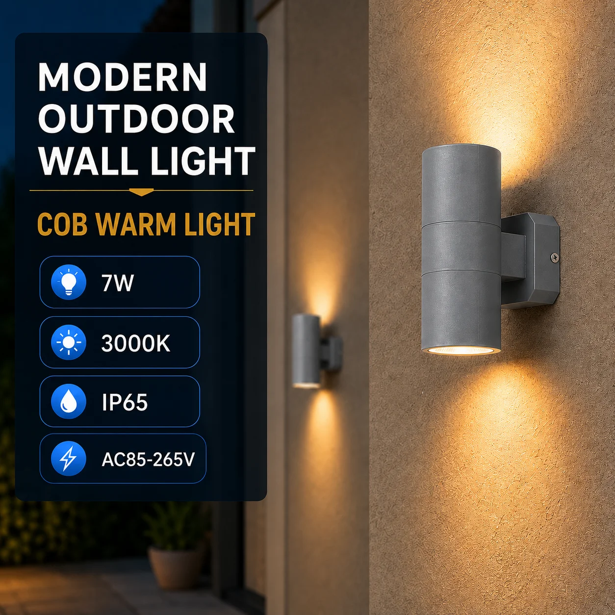 Wall Lamp Outdoor Waterproof Up Down Sconce 3000K Wall Light 85-265V IP65 Porch Light For Garden Backyard Doorway Home Decor
