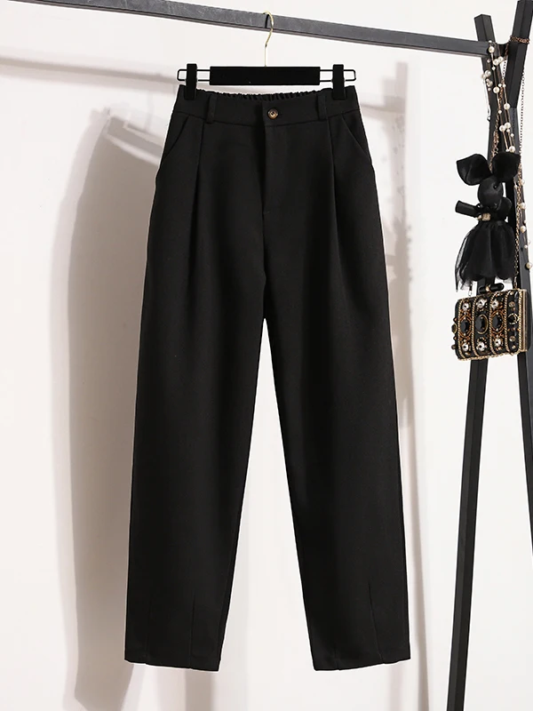 High-End Women's Suit Casual High Waist Harlan Pants Slant Pocket Cucumber Shape Commute Casual Trousers Polyester Fiber