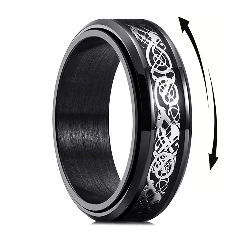 Viking Celtic Dragon Men's Anti-Stress Rotating Ring High-Quality Stainless Steel Anxiety Relief Spinning Ring Bague Homme