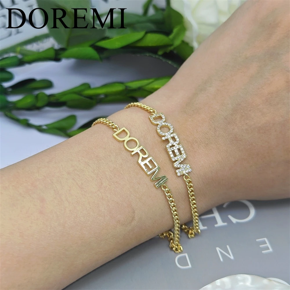 DOREMI 6MM Letter Zircon Name Bracelet Plain Letter Arched Customize Name Bracelet Fashion Women CZ Personalized Jewelry