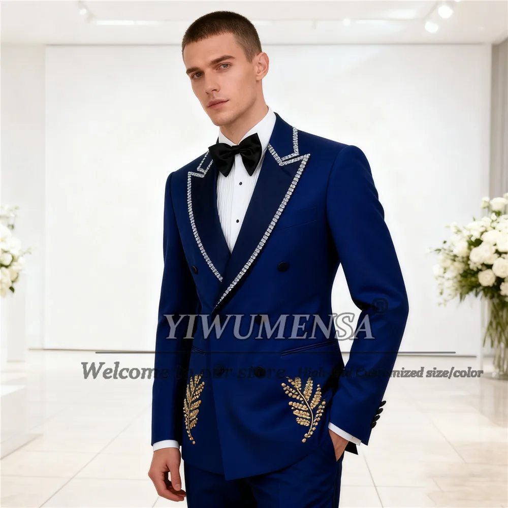 

Эксклюзивные мужские костюмы с бриллиантами и бисером, комплекты из 2 предметов, двубортный пиджак, брюки, индивидуальные свадебные смокинги для жениха, мужские праздничные наряды