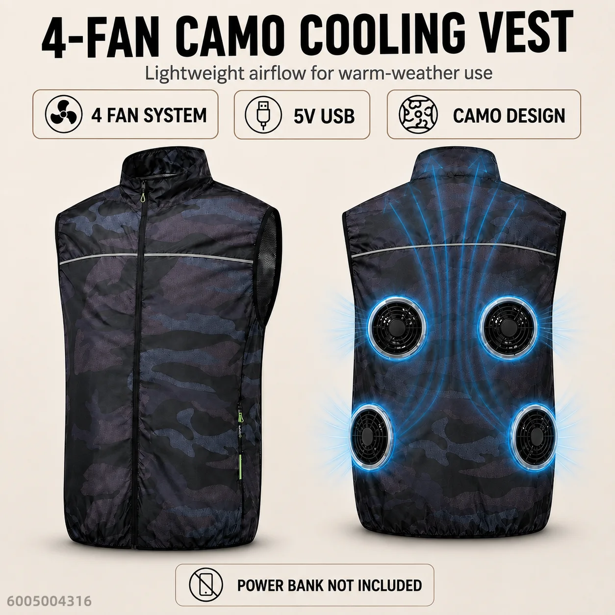 Outdoor Usb Power Bank - Men's 5V USB 2/4-Fan Camouflage Cooling