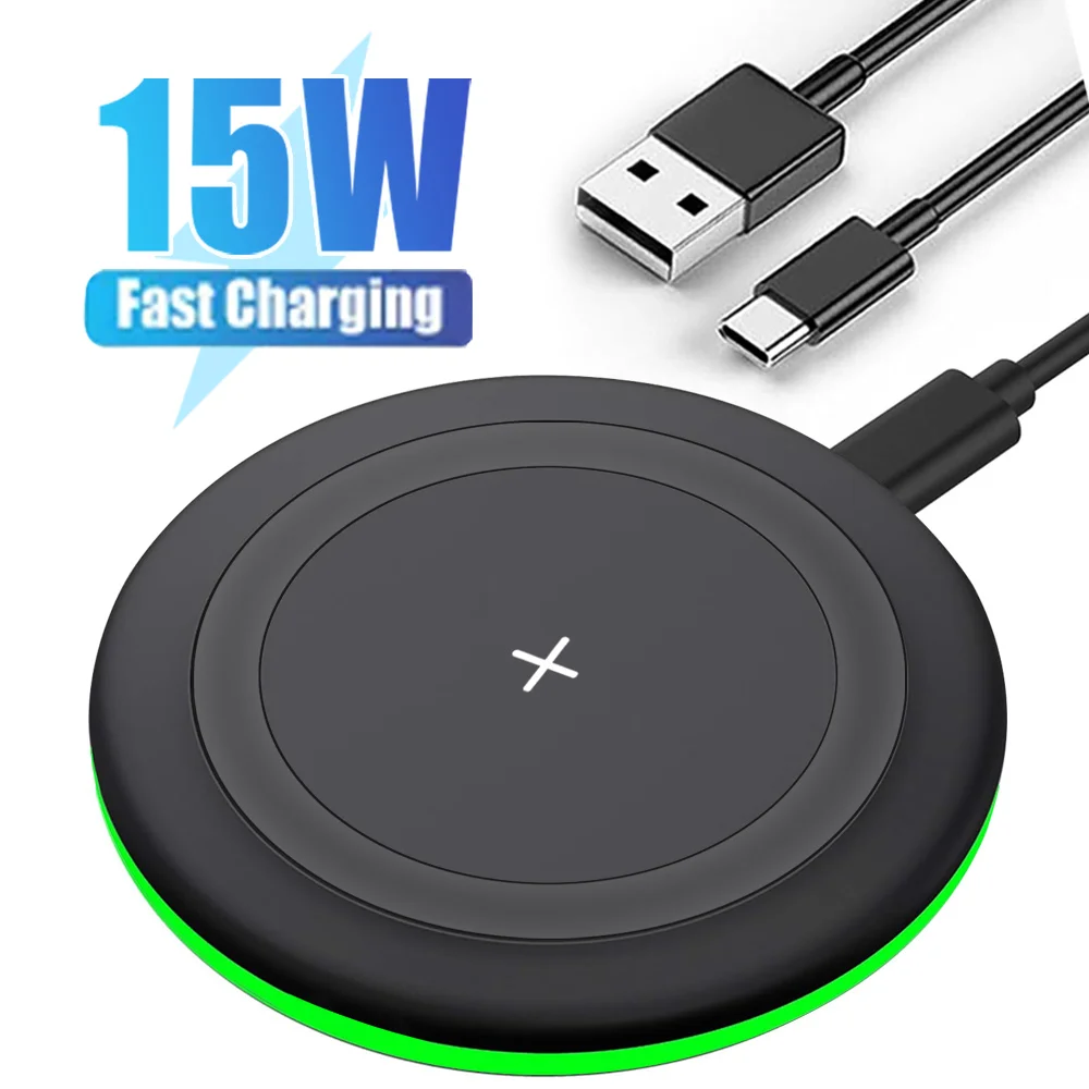 Almohadilla de carga inalámbrica de 15W para iPhone 14, 13, 12, 15 Pro, XS Max, estación de carga inalámbrica rápida de inducción para Samsung, Xiaomi y Huawei