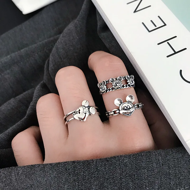 Cartoon Disney Mickey Mouse Ring Men Midi Punk Vintage Silver Color Anime Open Anel Mickey Rings For Women Jewelry Girls Gifts