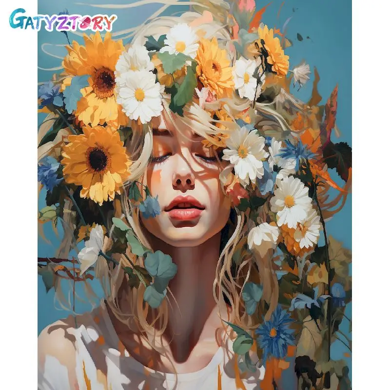 

GATYZTORY Acrylic Painting By Numbers For Adults With Frame 60x75cm Flower Girls Modern Wall Art Picture By Numbers For Diy Gift