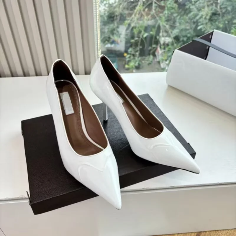 Designer Brand Original Spring and Autumn New Style Lacquer Leather Bare Color Pointed High Heels Fine Follow Shoes for Women