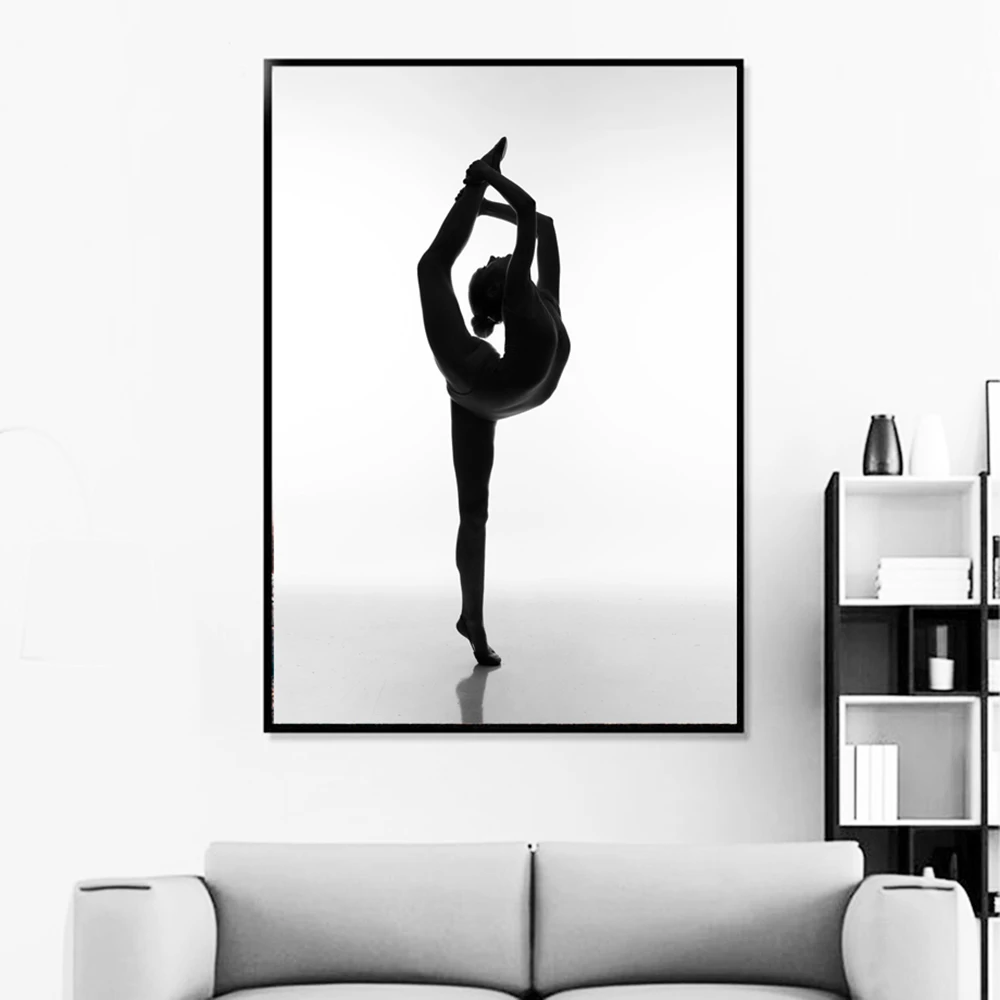 Pintura en lienzo minimalista negra, imágenes artísticas de pared Modulares impresas, gimnasia, Ballet, chica, póster, decoración del hogar para sala de estar