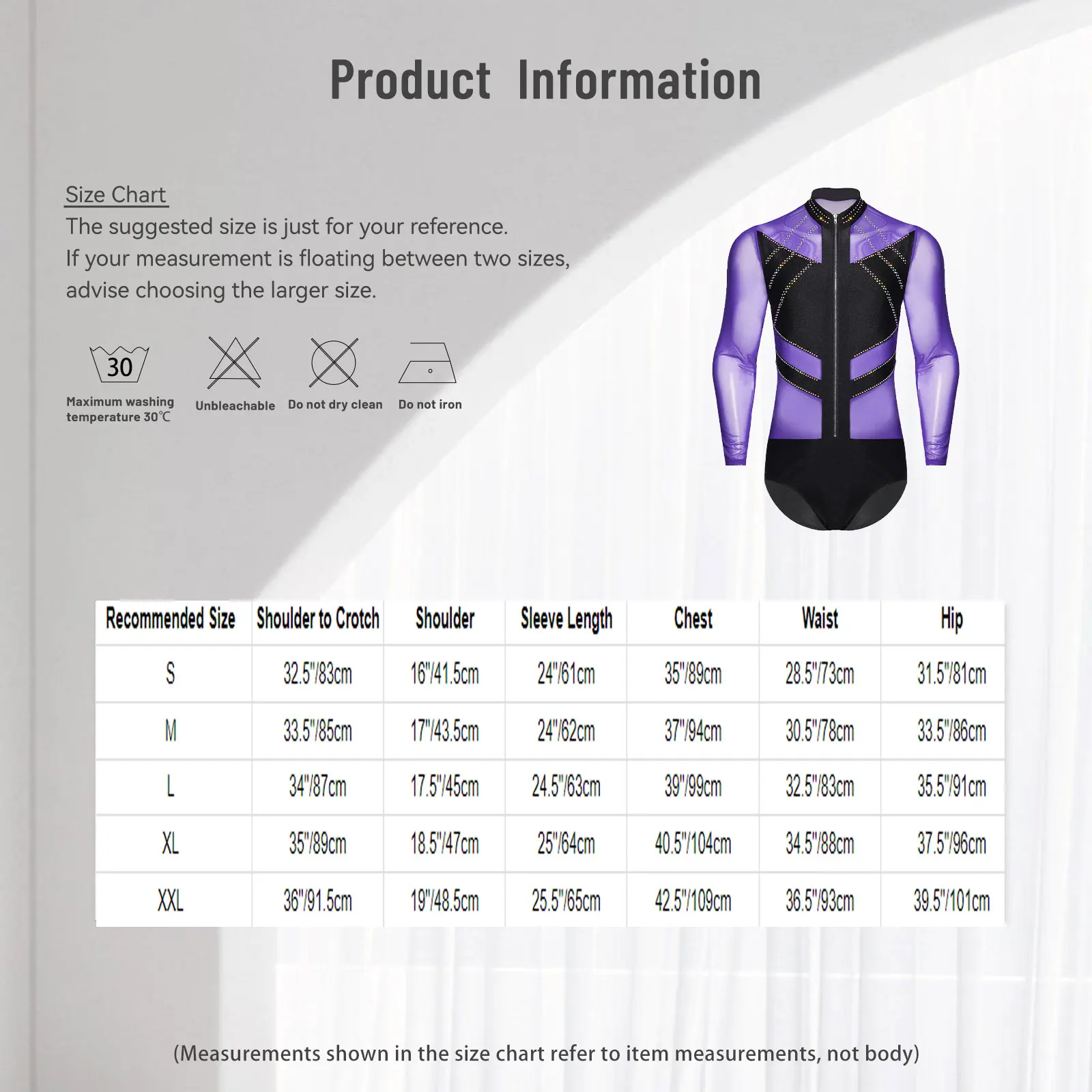 Heren glittersteentjes gymnastiek artistiek kunstschaatsen kostuum lange mouw ritssluiting pure mesh dans maillots bodysuit