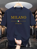 Men's summer 100 cotton fashionable casual loose plus size MILANO ITALIA pattern printed sports round neck short sleeved T-shirt