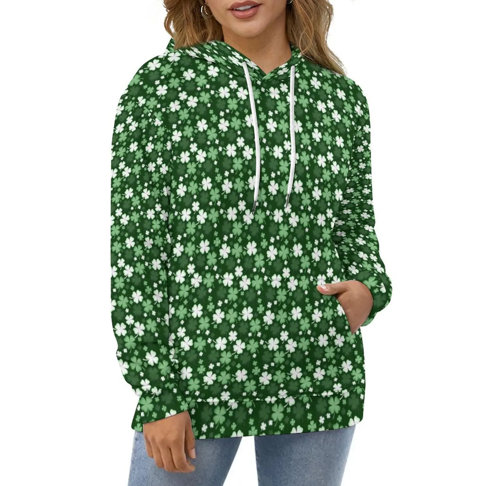 Green Shamrock Hoodies St Patricks Day Street Style Oversized Pullover Hoodie Female Long Sleeve Casual Hooded Sweatshirts