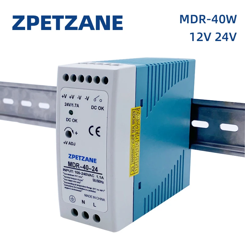 MDR-40W 60W DIN DN zasilacz zasilający SMPS 47-63Hz AC do DC 12V 24V źródło wyjściowe przemysłowe Mini transformator napięcia