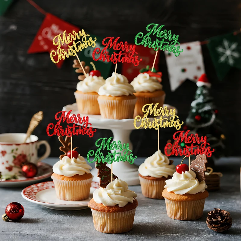 YOMDID 24 Stück Frohe Weihnachten Cupcake Topper für Weihnachten Kuchen Topper Picks Weihnachten Neujahr Kuchen Dekorationen Party Supplies – Detail 12
