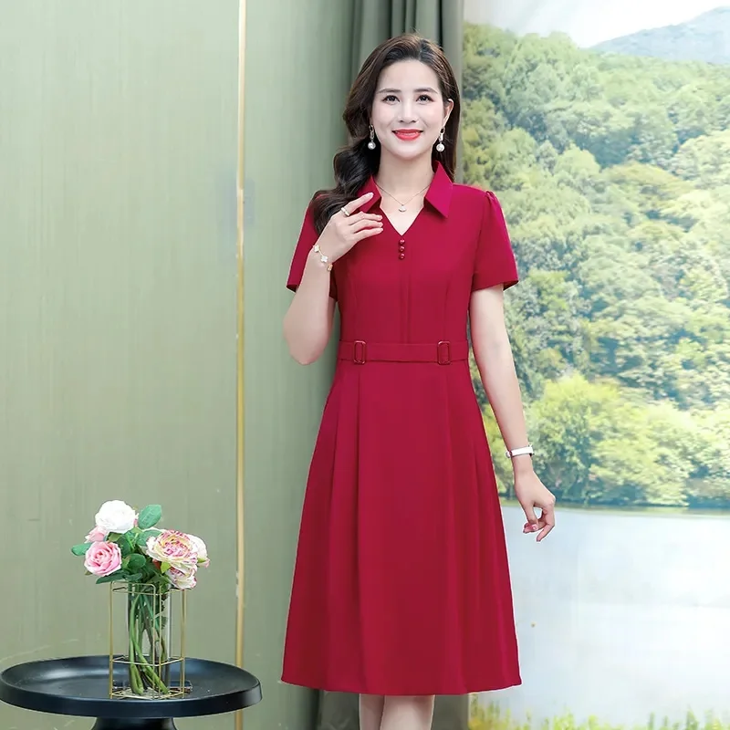 

High end Western Style Lady Dress 2024 New Summer Women's Short Sleeves Covering the Stomach, Slim and Luxury Skirt A-line Skirt