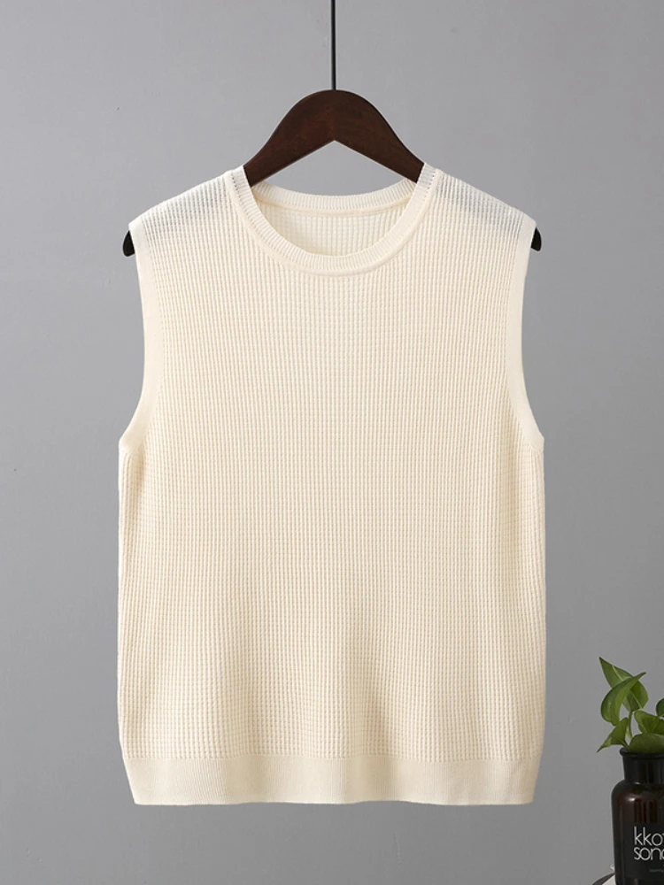 

Suspended Vest for Women Clothing Summer Solid Outerwear Sleeveless Wide Shoulder Inner Layer Thin Knitted Round Neck Tops