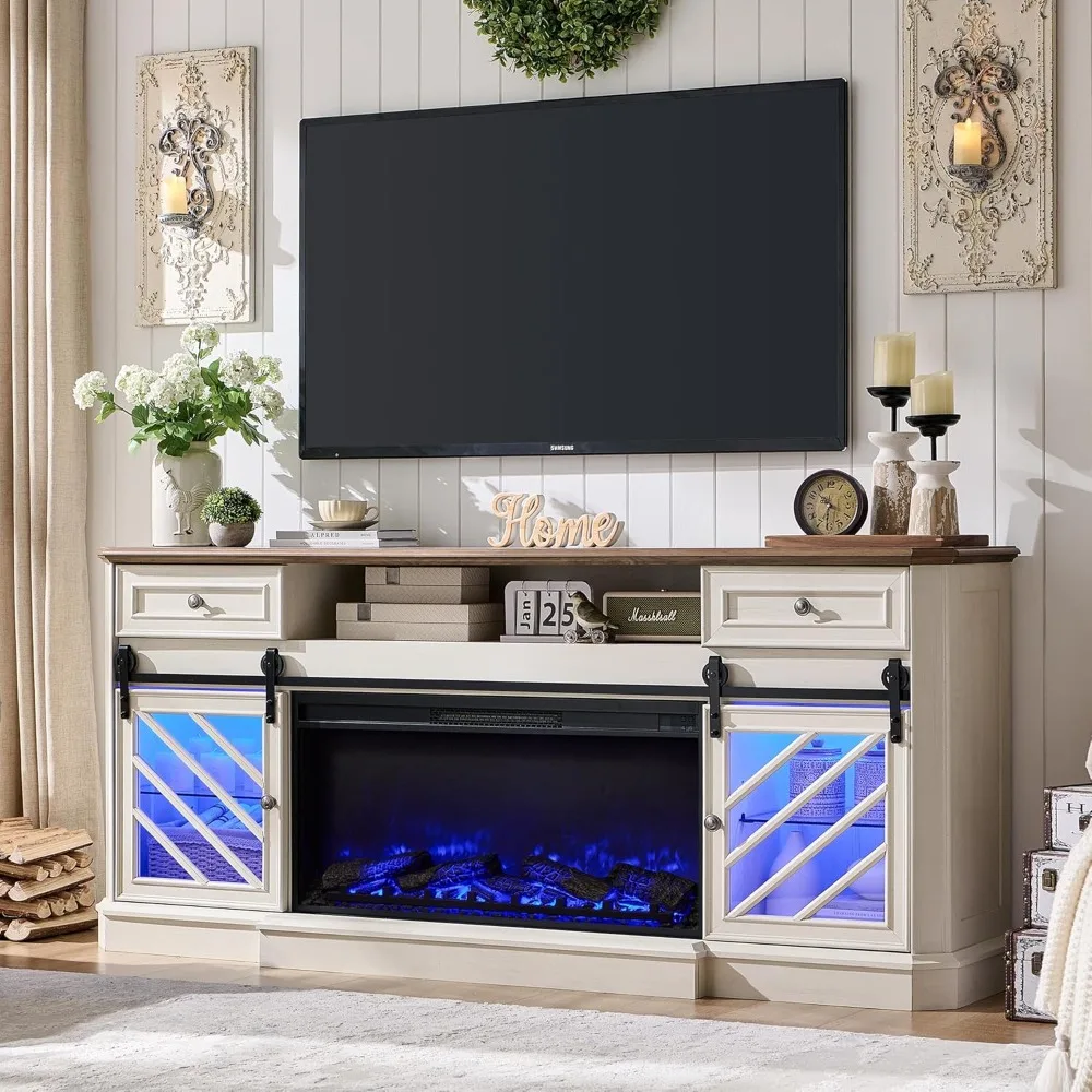 Boerderij open haard TV-standaard voor Tall Highboy Entertainment Center met 36” elektrische open haard, moderne mediaconsole