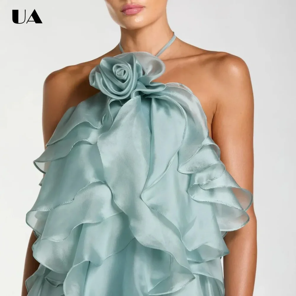 

ULBYANRY Customized Chiffon Ruffled Prom Dresses for Women Elegant Lace-up Halter Evening Dress Fashionable Backless Party Dress