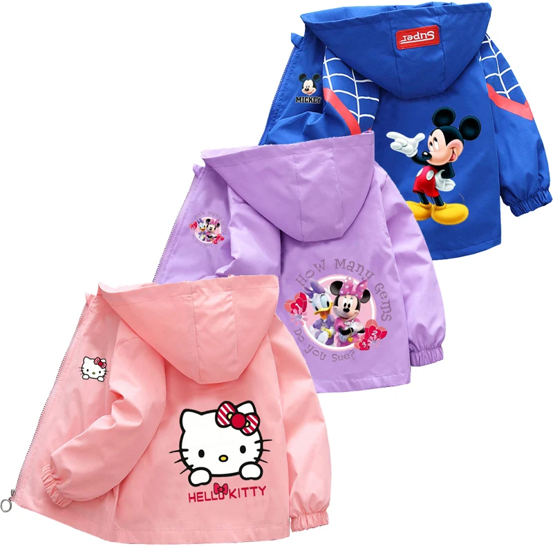 Spring Boys Girls Coats Cartoon Mickey Minnie Hooded Jacket For Kids Sweatshirt Children Hello kitty Windbreaker Outerwear 1-10Y