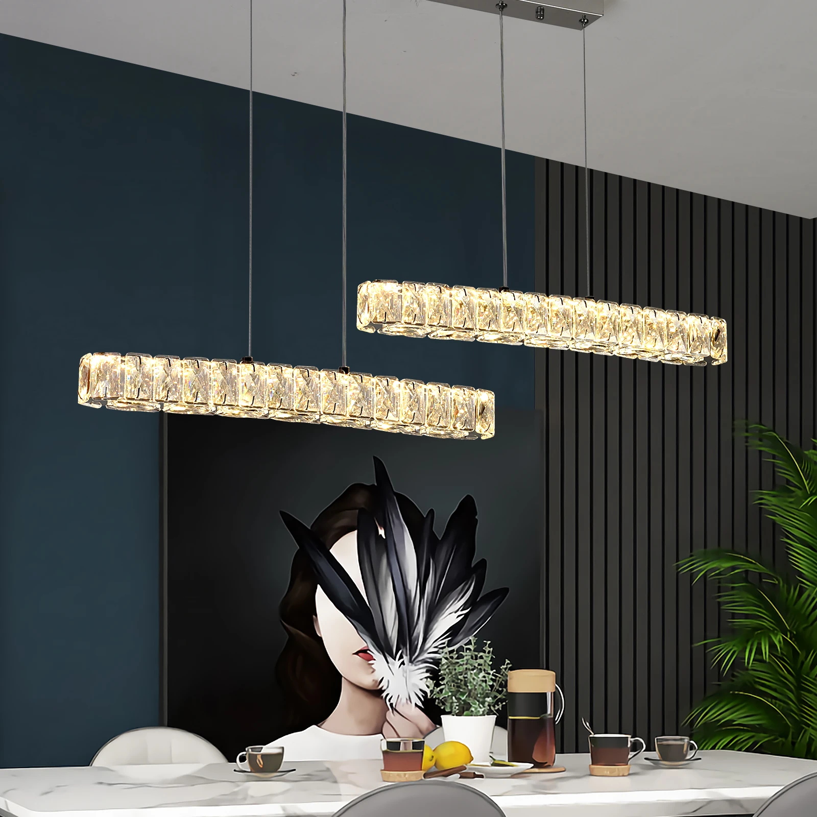 Modern Pendant Light Luxury Crystal Led Chandelier Ceiling Lamp Nordic Hanging Lustre Fixture Living Kitchen Island Hotel Decor