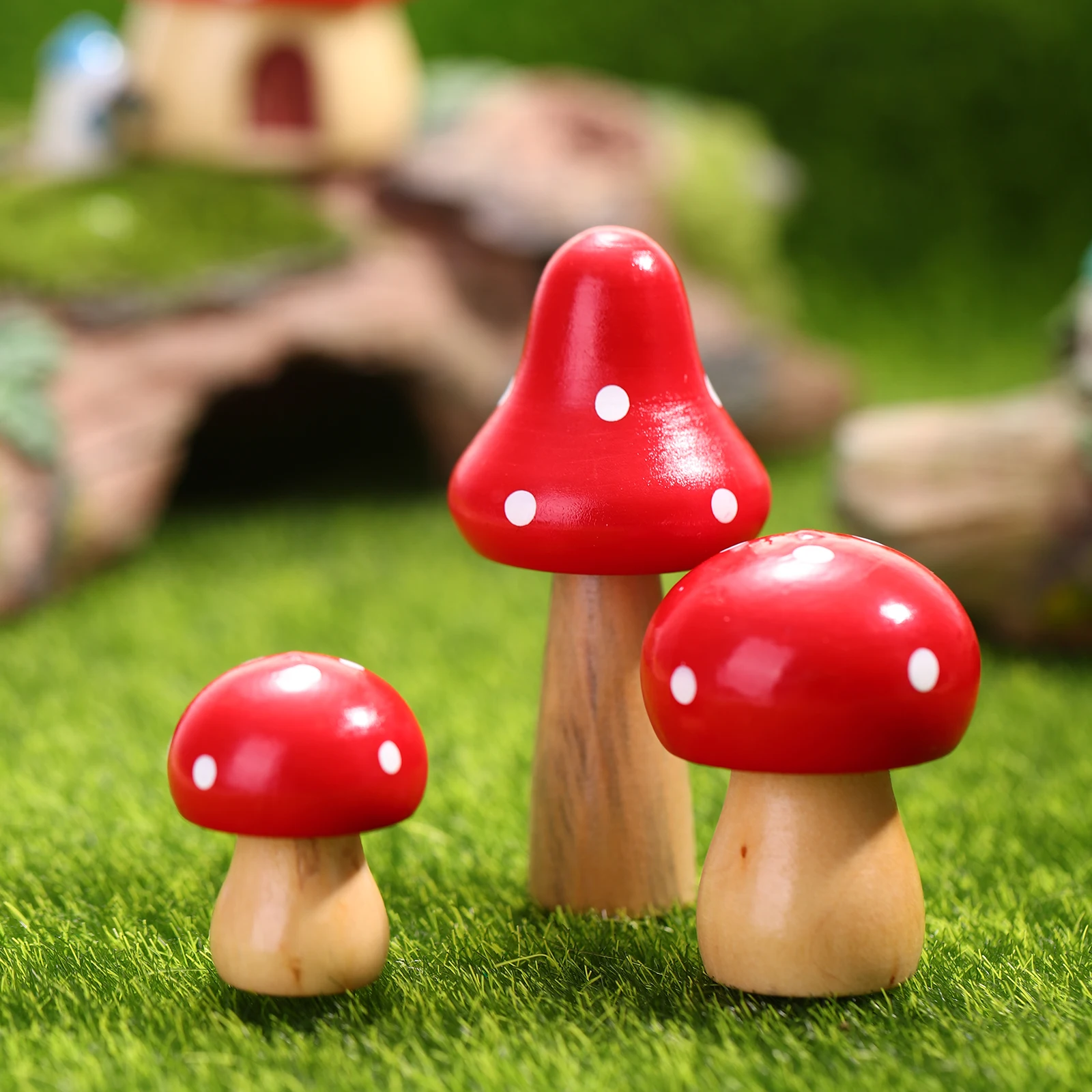 6pcs Simulation Mushroom Decorations High Quality Wood Fairy Scene Adornment Mini Craft