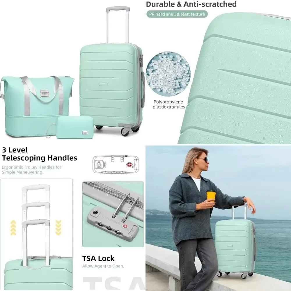 Women's 3-Piece Hard Shell Spinner Luggage Set - 20 Inch Airline Approved Carry-On Suitcase, 22x14x9 Inches with Large Capacity