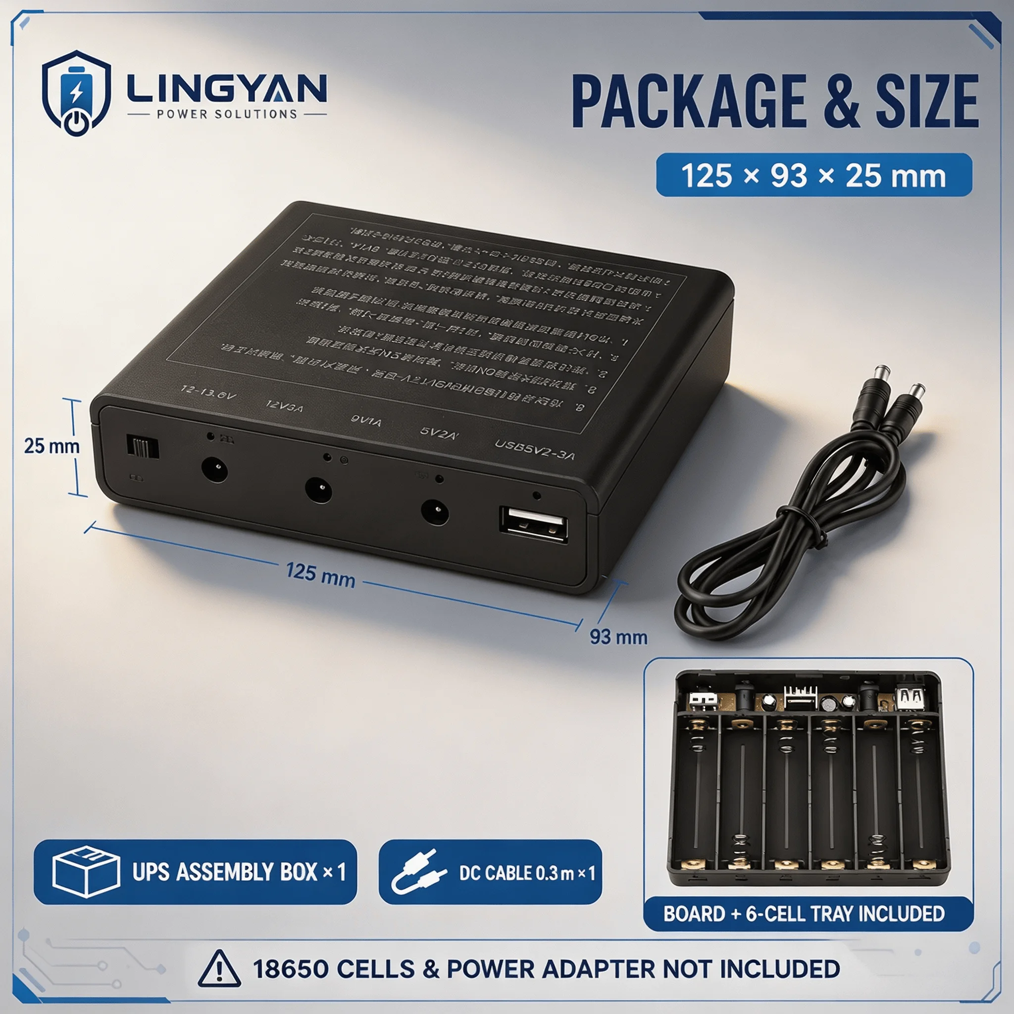 Backup Power Supply Box Mini DC UPS 6‑Cell 18650 5V 9V 12V Output For WiFi Router ONT Modem IP Camera No Battery Included