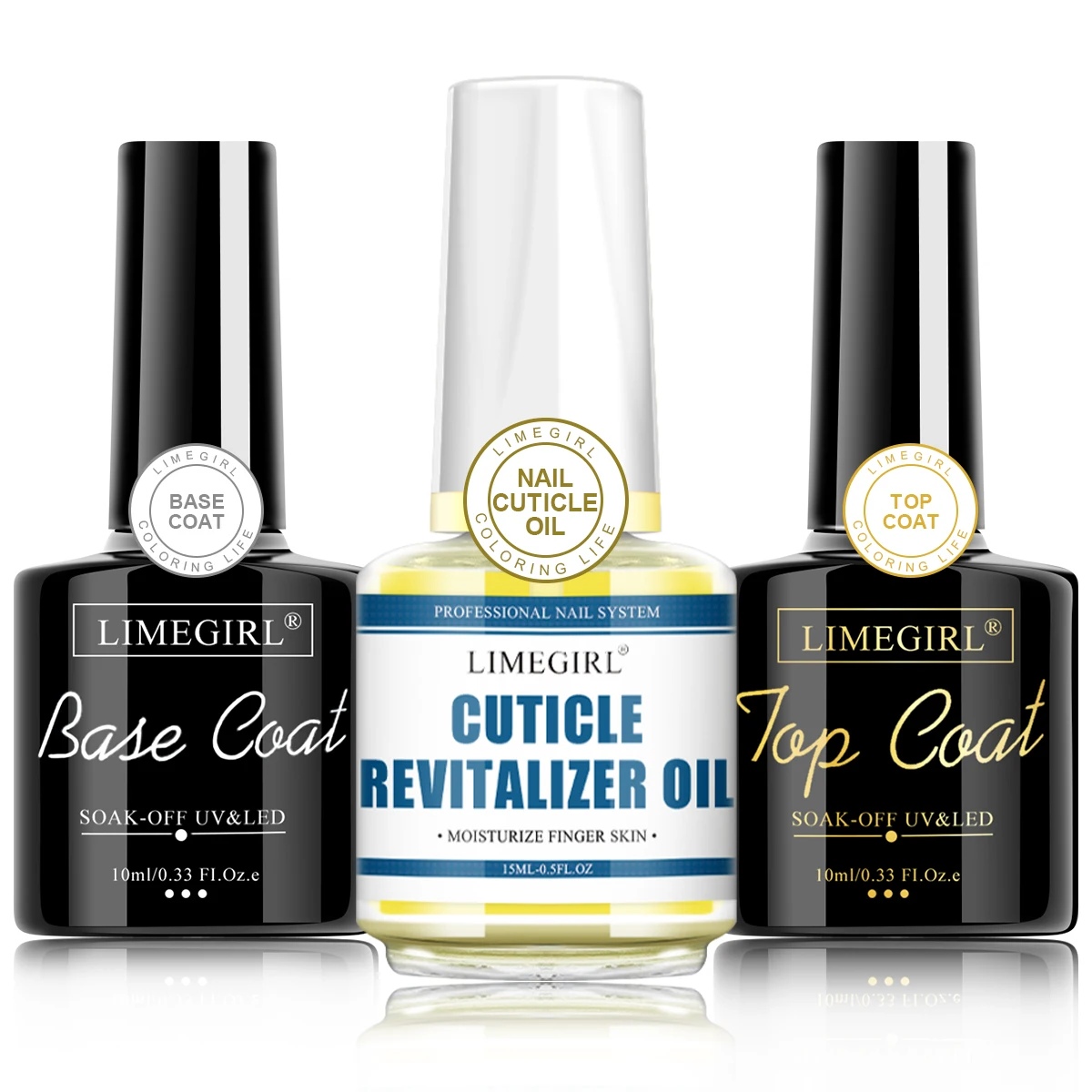 LIMEGIRL 3pcs/Kit Nail Art Soaking Base Coat Clear Coat Nail Polish with Cuticle Nail Care Softener UV Gel Multipurpose Nail Kit