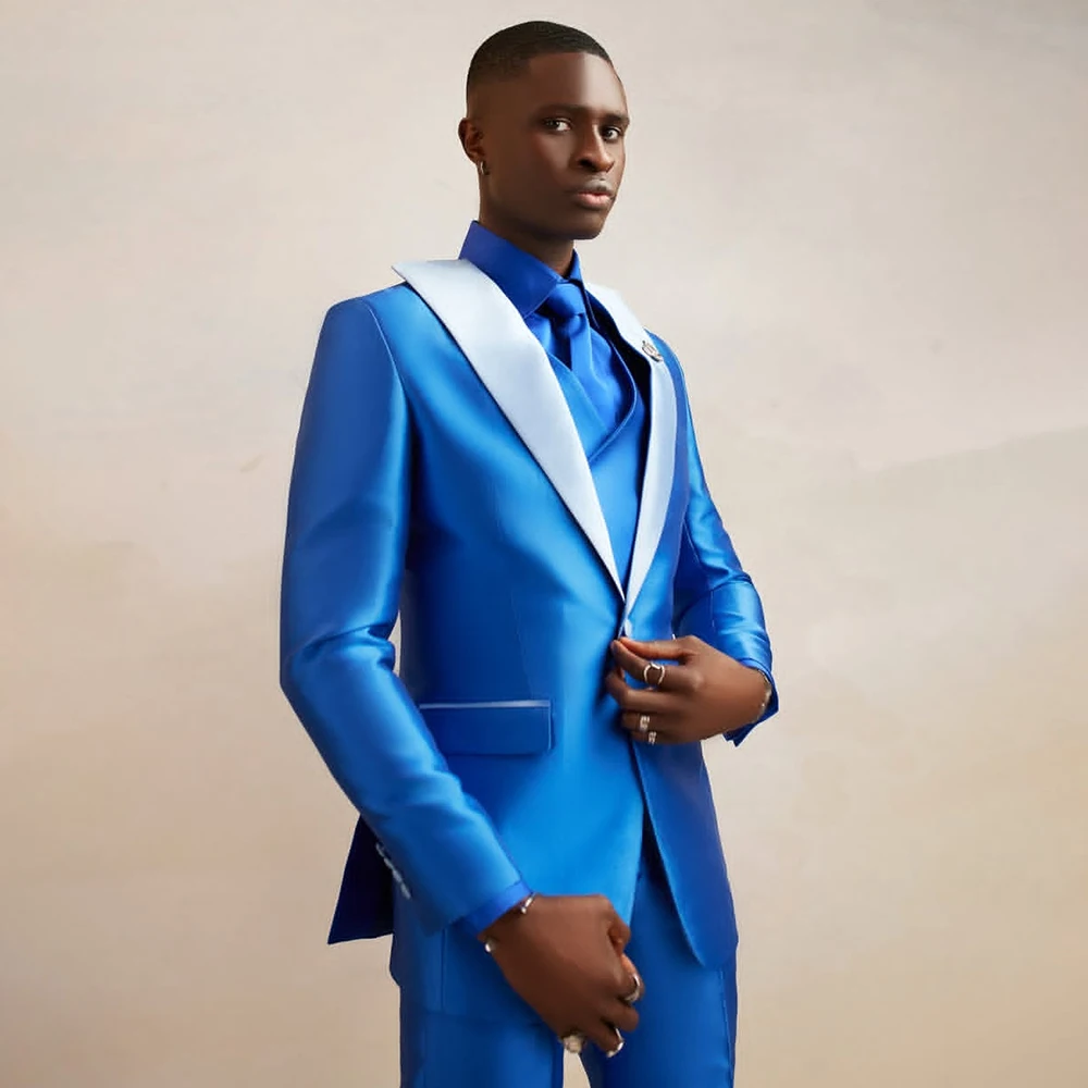 

High Quality Men's Suits 3 Piece Jacket Pants Vest Elegant Single Breasted Slim Fit Male Clothing Customzied Full Sets Blazer