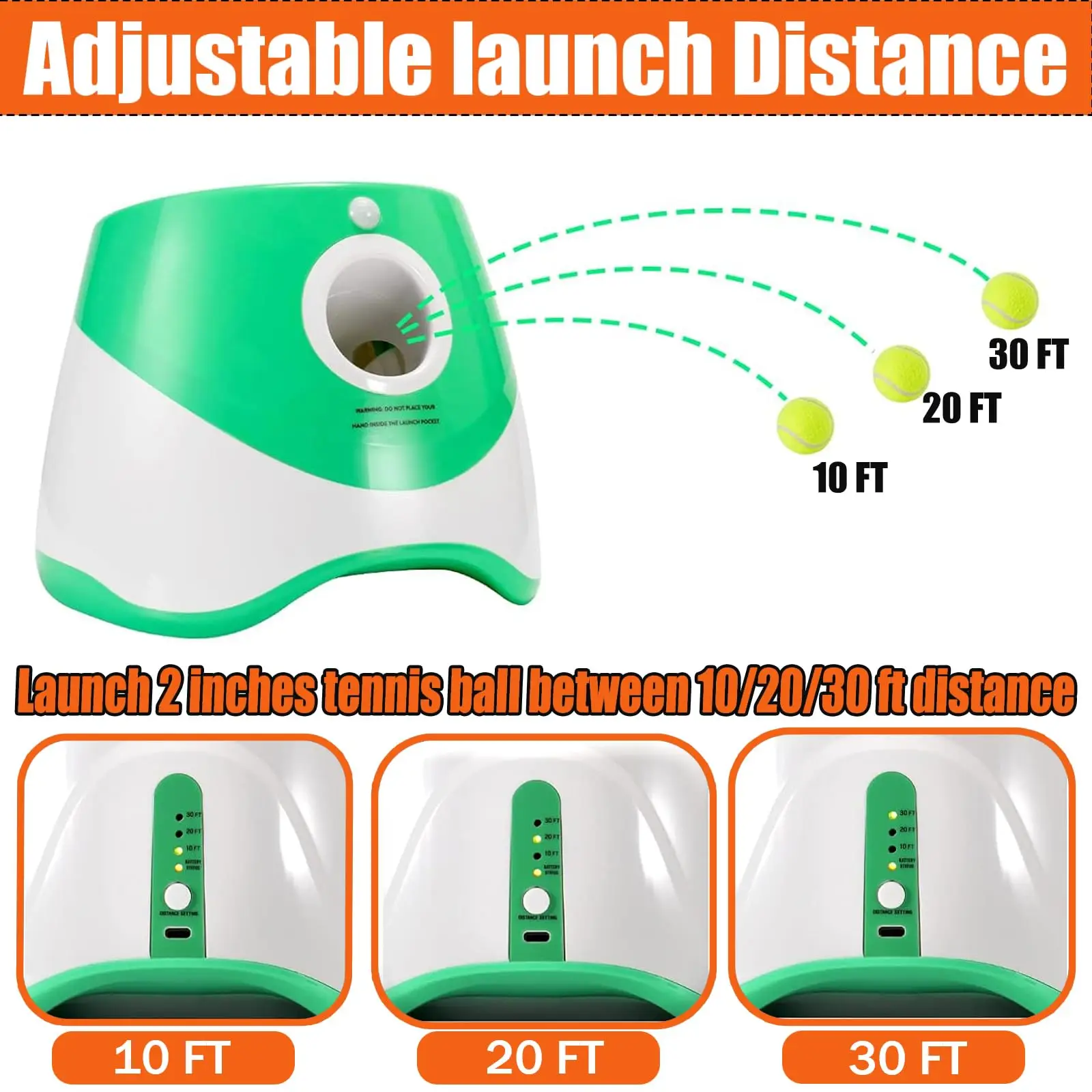 Automatic Dog Ball Launcher Fun Dog Ball Thrower Machine with 10-30Ft 3 Launching Distance Dog Fetch Machine with 9 Tennis Balls