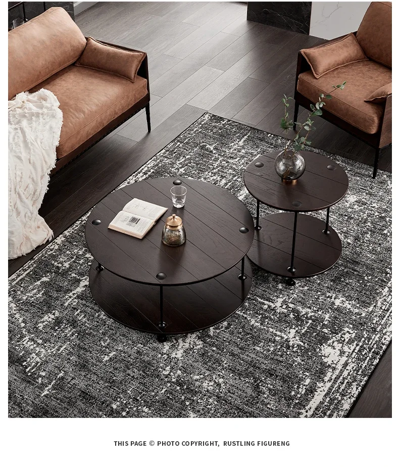 

Nordic oak wrought iron round edge table imported oak cast iron retro solid wood coffee table