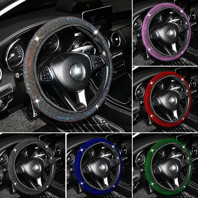 

Car steering wheel cover with diamonds universal breathable steering cover car decorative handle cover 38cm Car Accessories