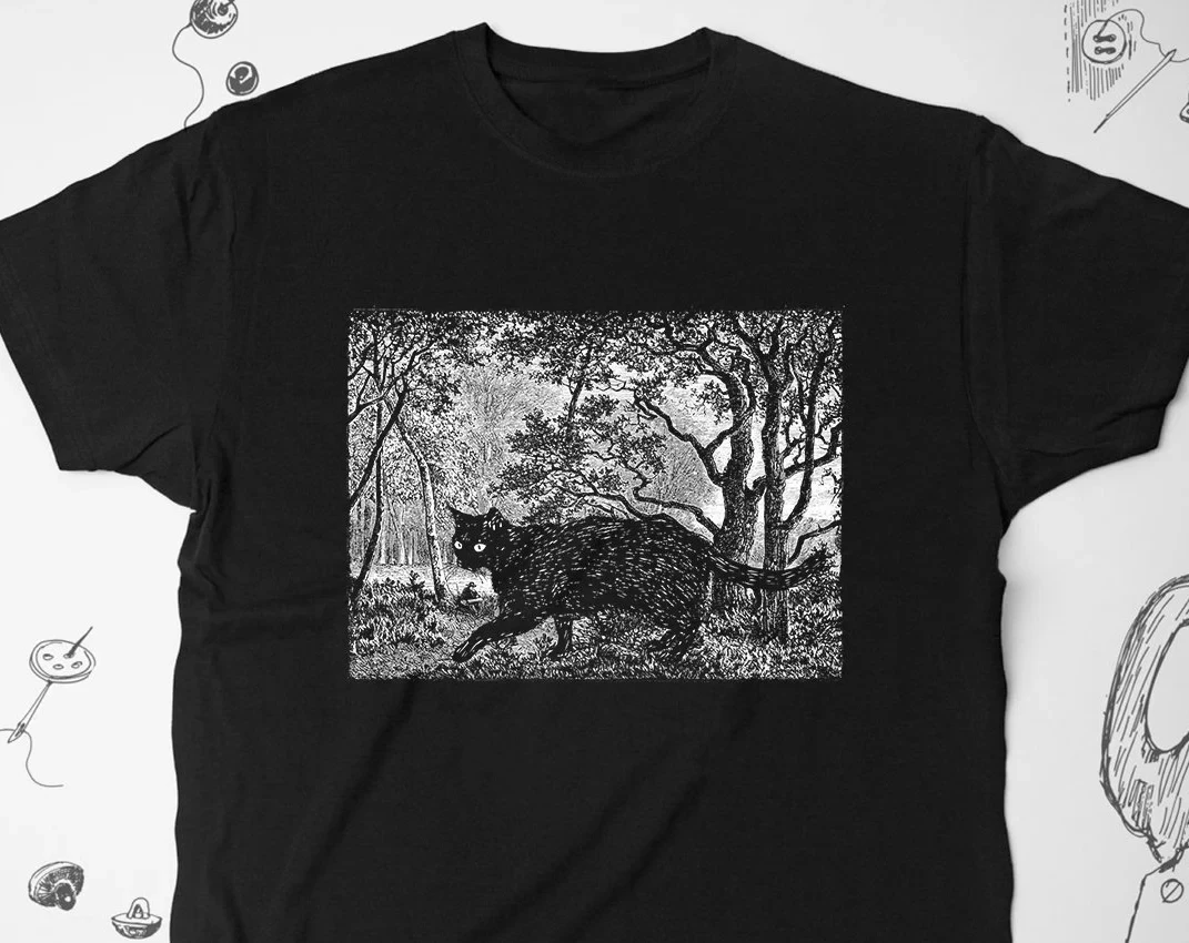 

Black Cat Shirt Tshirt Aesthetic Graphic Design Trendy Vintage Style Cat Nature Trees and Animal Shirt Gift for Cat Lover