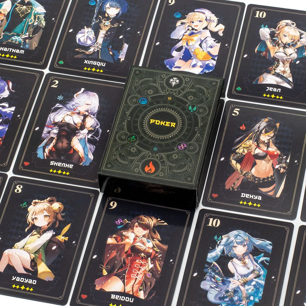 56PCS Genshin Impact Playing Cards  board games Thunder General Bronzing Card Set Two dimensional Game Poker 9.3*6.5cm