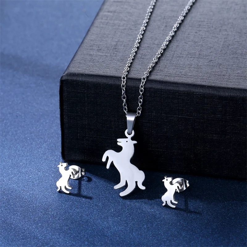Stainless Steel Snake Jewelry Sets Fashion Women Cute Cat Kitty Monkey Horse Necklaces Earings Set Fashion Steel Pet Gifts