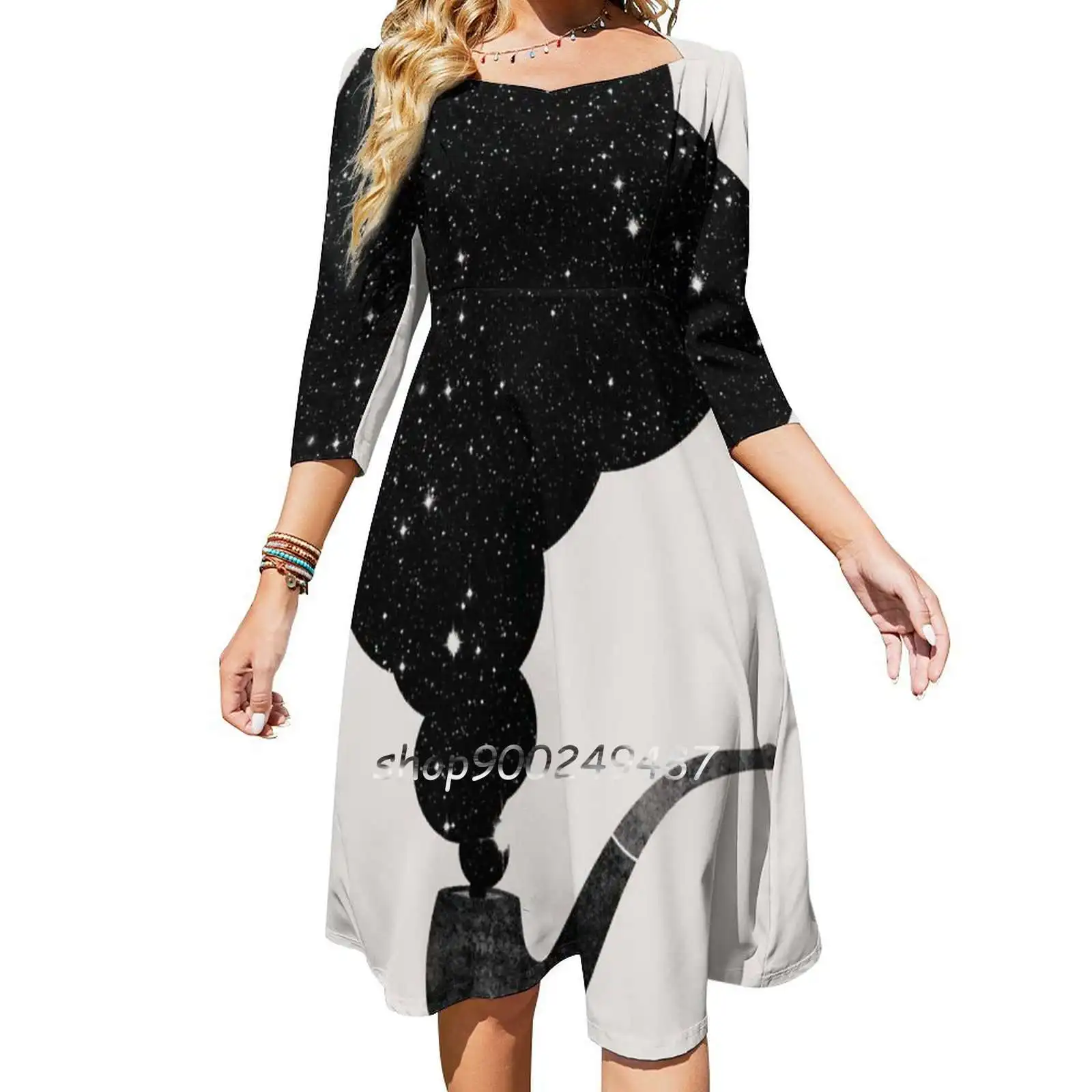 Birth Of Stars Women Casual High Waist Mini Dress Short and Long Sleeve Dresses Fashion Dress Birth Stars Pipe Smoking Space