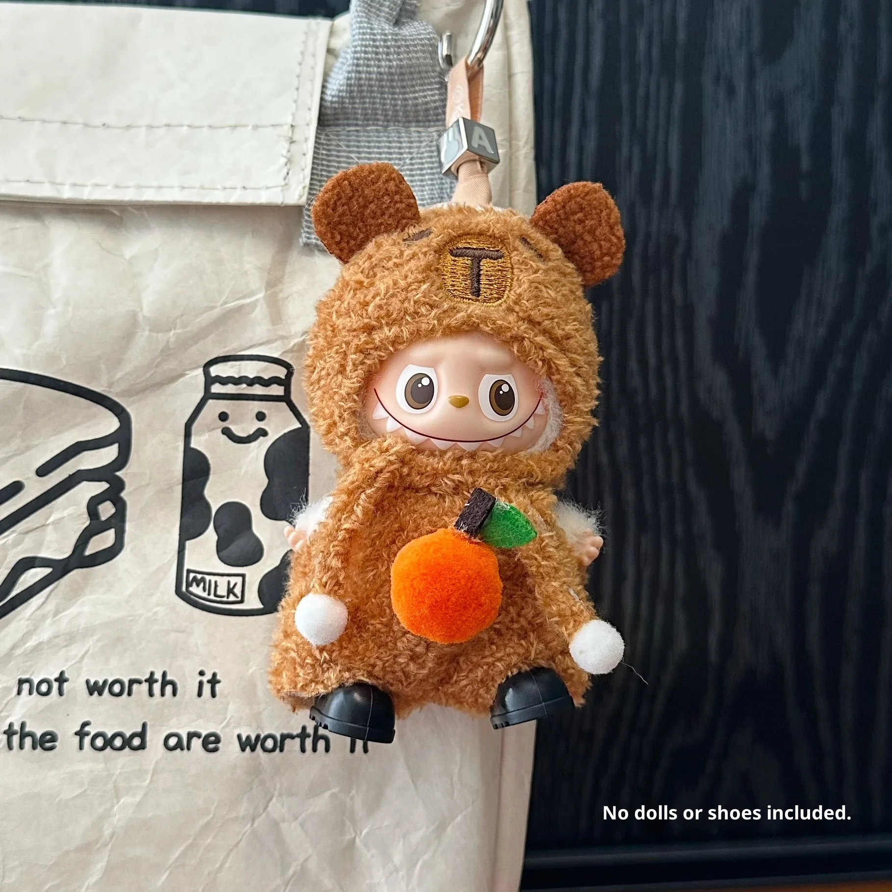 Bonito conjunto de roupas de pelúcia laranja urso para labubu 4.0 kawaii pequeno coelho gato macacão de pelúcia para 10cm labubu v4 bonecas acessórios