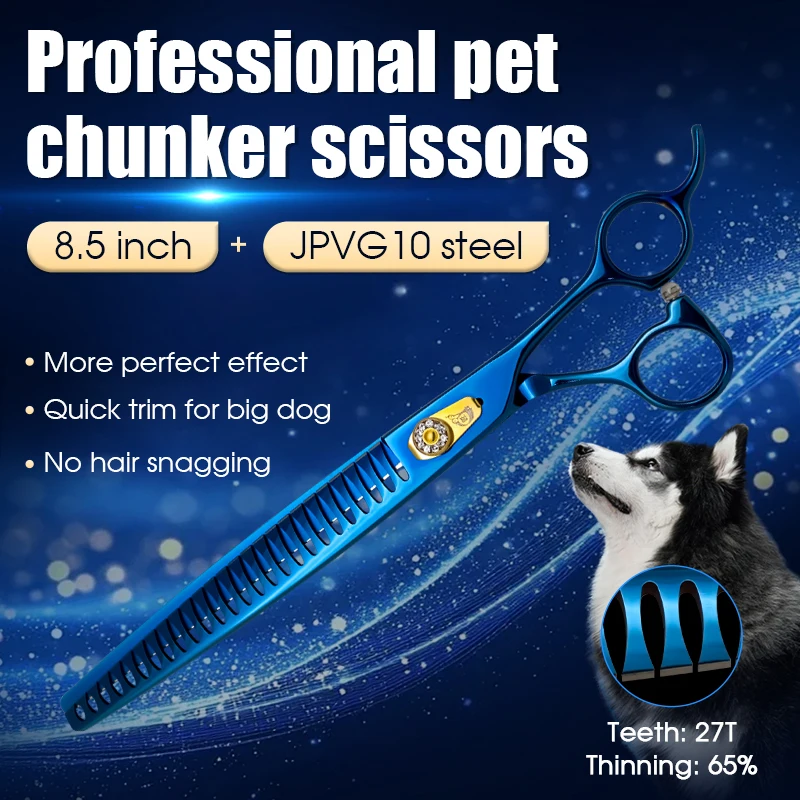 

Профессиональный кран JPVG10 8,5 дюймов с титановым покрытием, синие ножницы для ухода за собаками, чинкер, филировочные ножницы, высокое качество