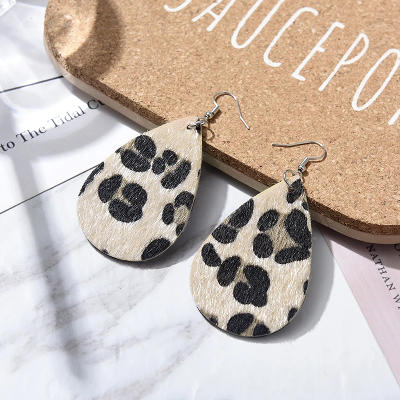 Classic Fashion Leopard Print Faux Leather Earrings For Women Girls Lightweight Teardrop Handmade Drop Dangle Earrings Jewelry