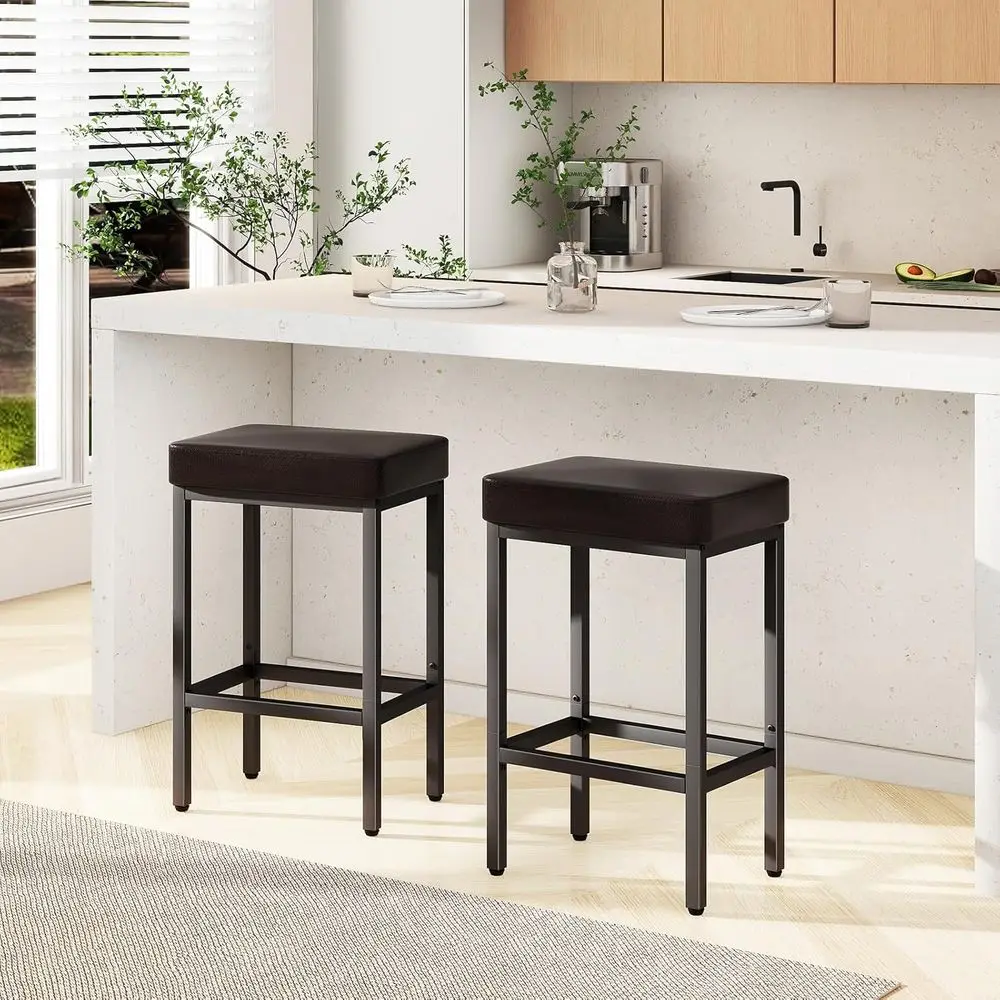 

Набор из 2 барных стульев высотой 26 дюймов, коричневые кухонные барные стулья с металлическими ножками, стулья для барной стойки или кухонного острова.