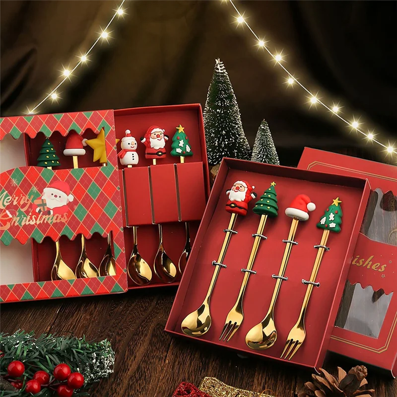 A19F-Christmas Set Gift Tableware Spoon & Fork Set Dessert Spoon Fruit Fork Coffee Spoon Tableware Set